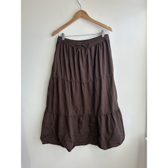 VTG Y2K Studio West Brown Midi Skirt Flowy Boho Cottage Core Size L - Picture 1 of 7